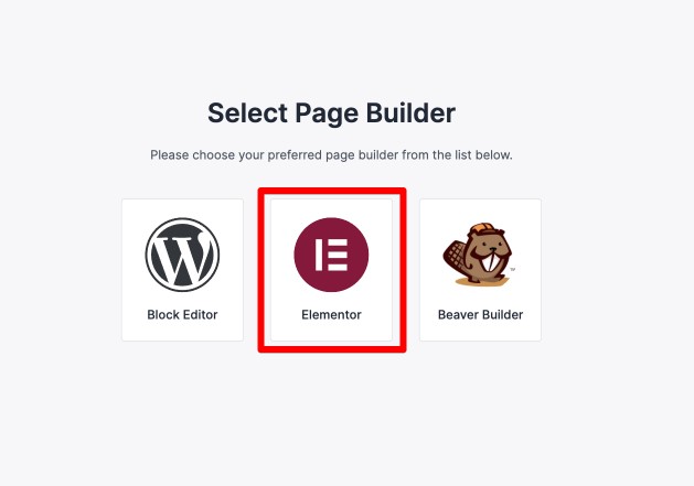Scegli elementor page builder