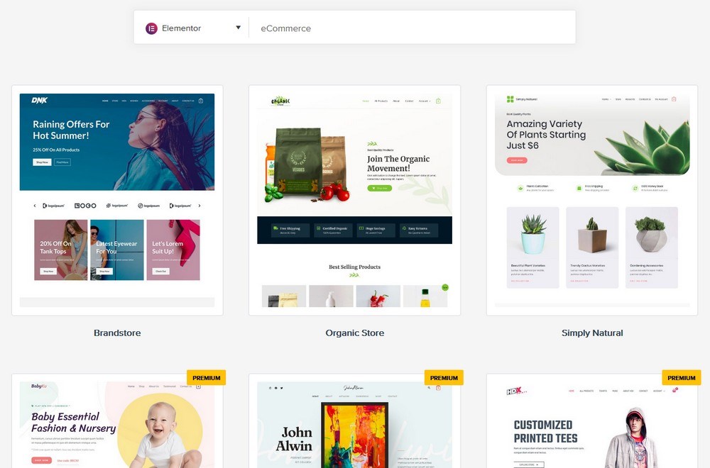 Modelli iniziali di Astra WooCommerce Elementor