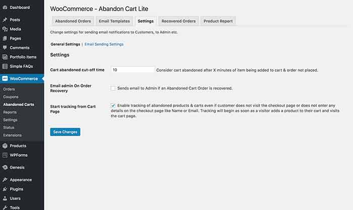 カート放棄オプション:WooCommerce用の放棄されたカートライト