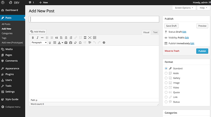version historique de WordPress 3.8
