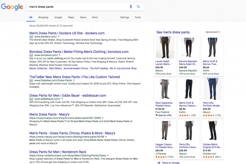 e-ticaret seosu için anahtar kelime araştırması - Google Arama'da erkek pantolonları