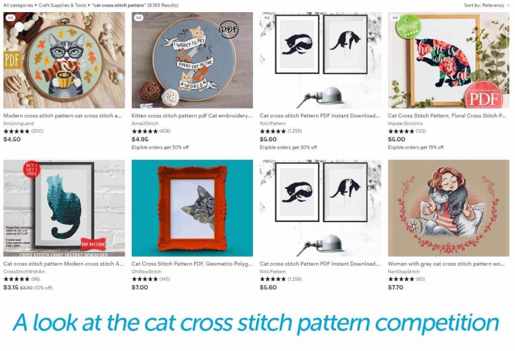 ค้นหาแมวปักครอสติใน Etsy