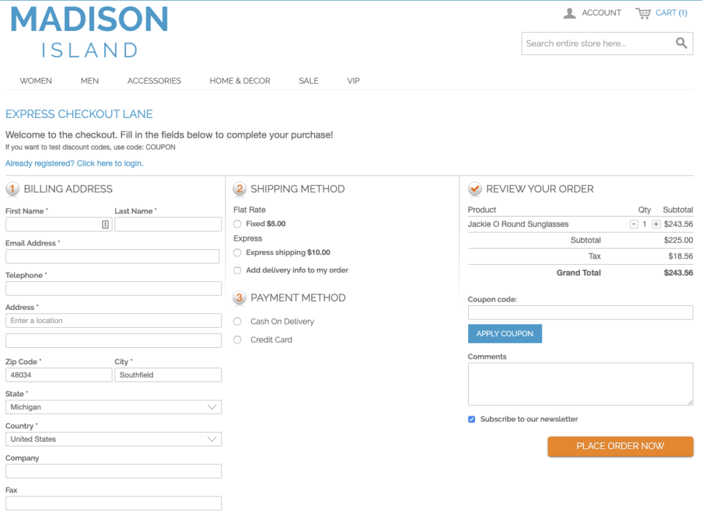 OneStepCheckOUT AS Frontend-Demo
