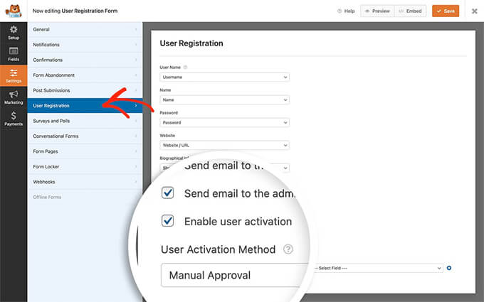WPFormsでのユーザー登録の管理者承認を有効にする Enable Admin Approval for User Registration in WPForms