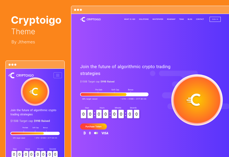 Tema Cryptoigo - Tema WordPress di criptovaluta con Elementor Page Builder