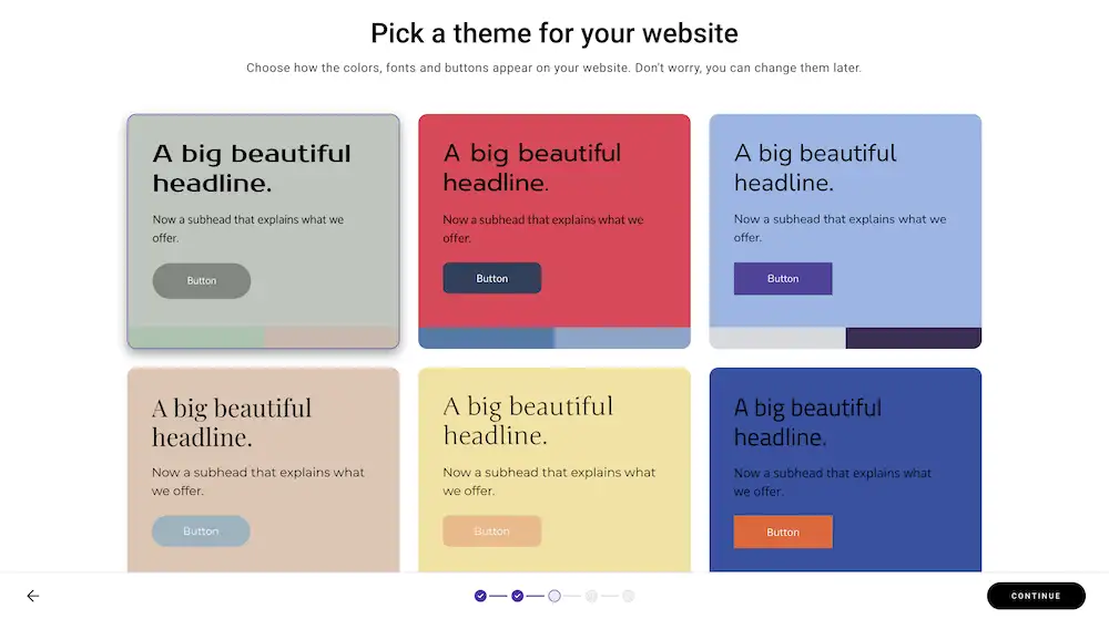 Zyro Webサイトビルダーのレビュー:AIエディターを使用してZyroサイトのテーマを選択します。