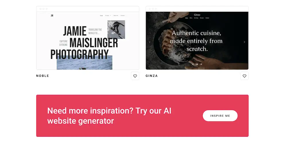 Zyro Webサイトビルダーのレビュー:AIサイトジェネレーターボタンを表示するZyroテンプレートライブラリ。