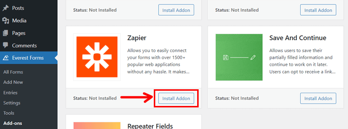 قم بتثبيت Zapier Addon