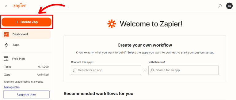 قم بإنشاء Zap
