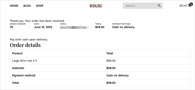 Página de agradecimiento por defecto de WooCommerce - SeedProd Default WooCommerce thank you page