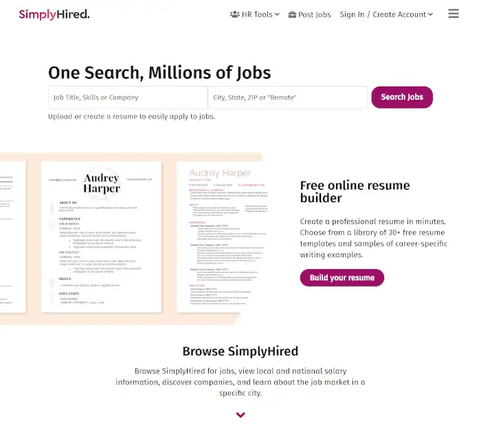 Сайты вакансий для блогов - SimplyHired