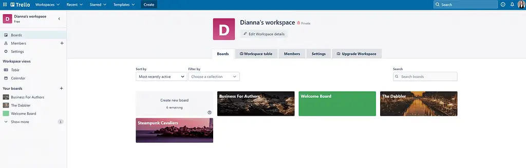 Trello vsMonday.com:Trelloワークスペースの例