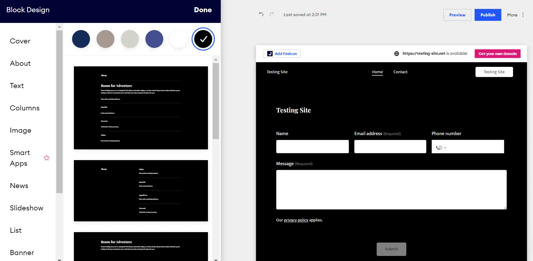 Editor del sitio web de Jimdo.