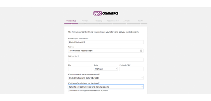 WooCommerce 設置嚮導基本信息