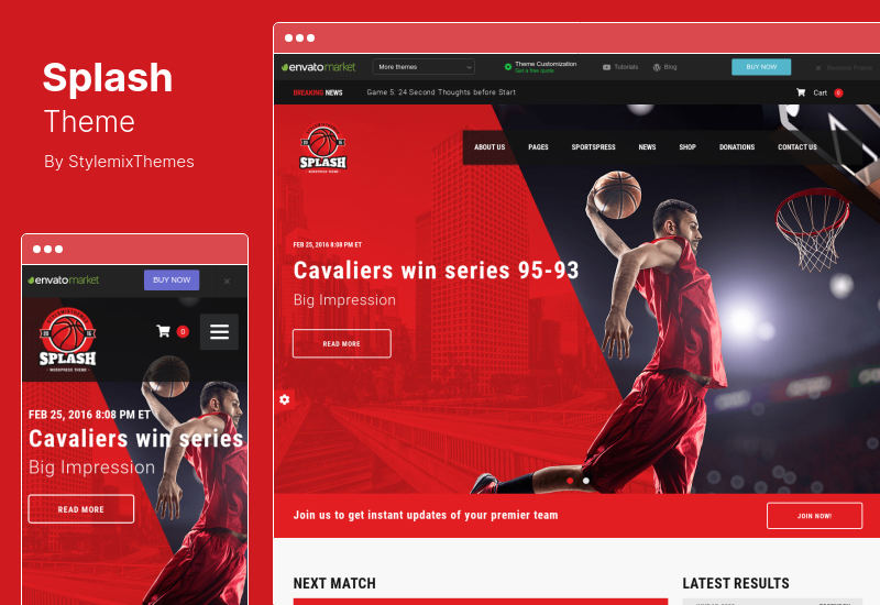 Tema Splash - Tema WordPress Sport Club per basket, calcio, hockey