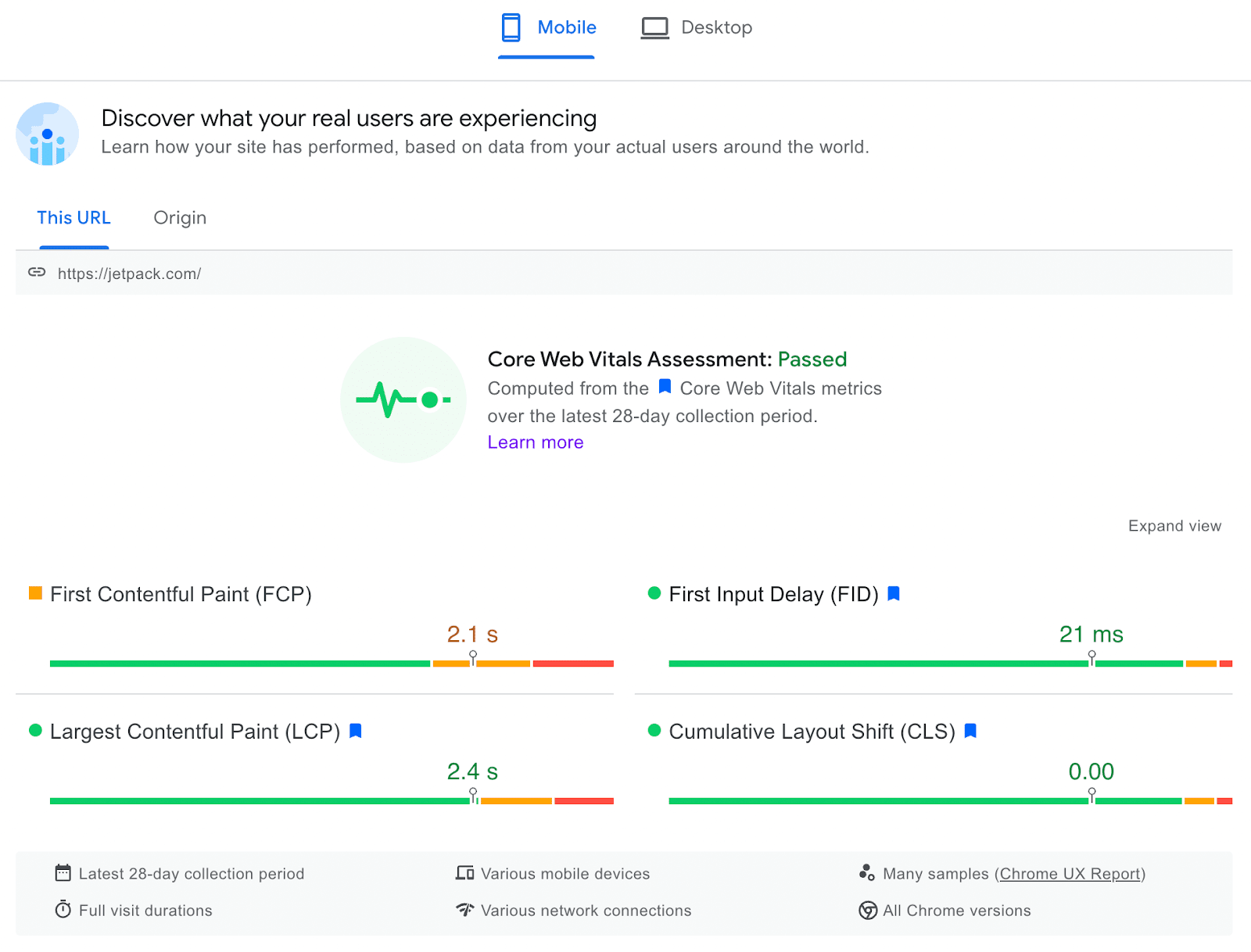 Evaluación básica de los signos vitales de la web de Google