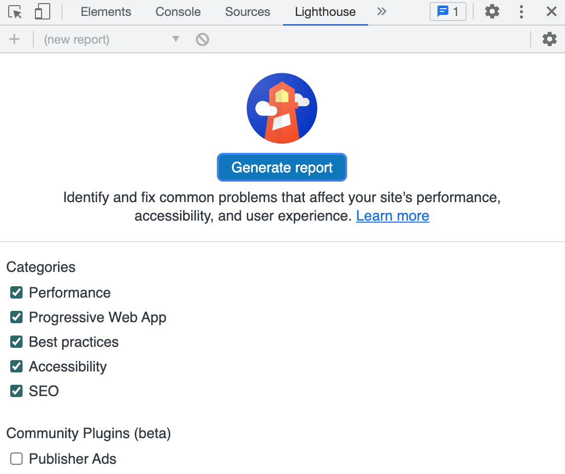generar un informe con Lighthouse