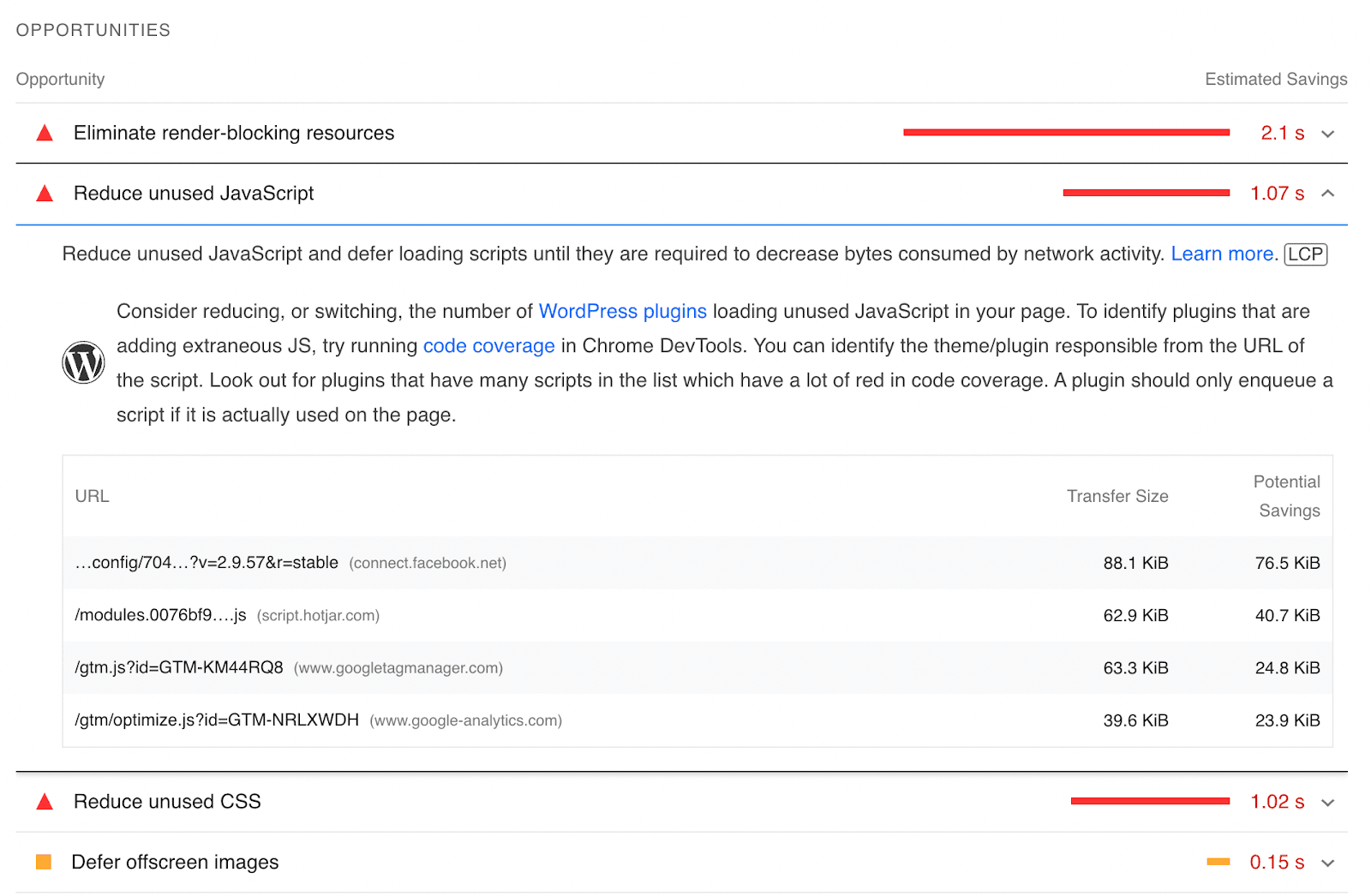 lista de JavaScript no utilizado en su sitio