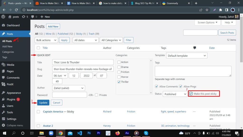 如何在 WordPress 中輕鬆製作置頂帖子 4 Quick Edit