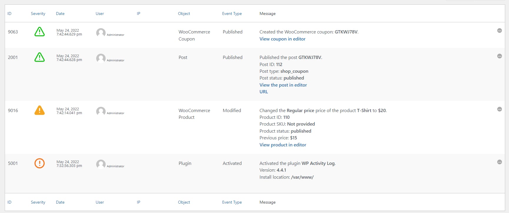 WP Activity Log ofrece registros detallados.