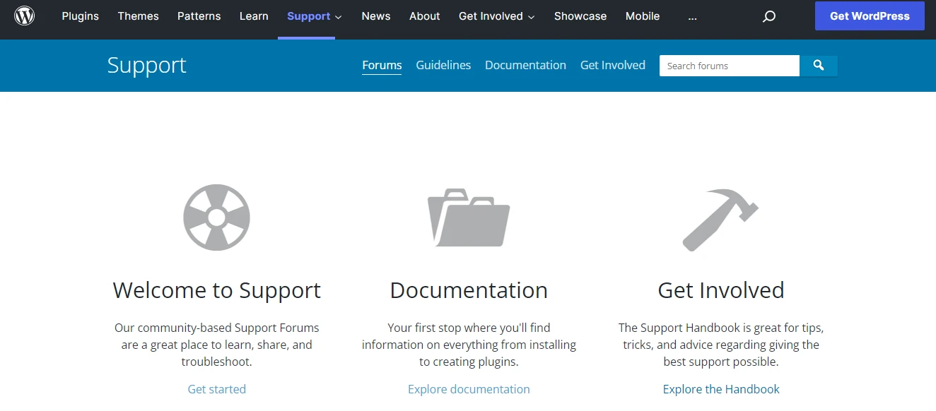 Strona wsparcia WordPress