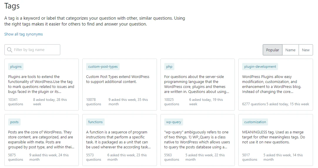 Tagi na forum programistycznym WordPress