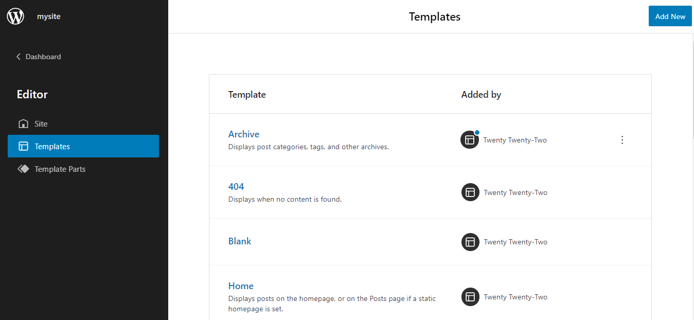 Plantilla de edición de sitio completo de WordPress