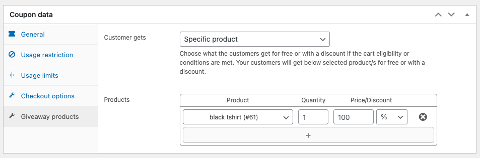 skonfiguruj gratisy dla kuponu BOGO