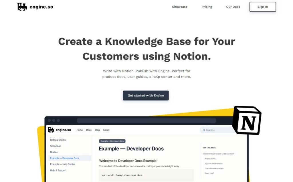 Engine.so est l'un des meilleurs outils de documentation pour utiliser Notion for docs