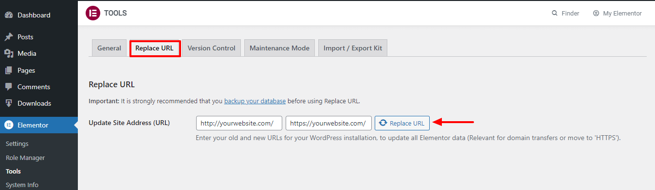 Comment résoudre les problèmes de contenu mixte dans WordPress 10 Elementor Replace URL Settings