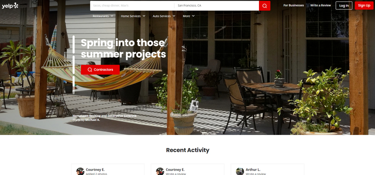 Главная страница Yelp.