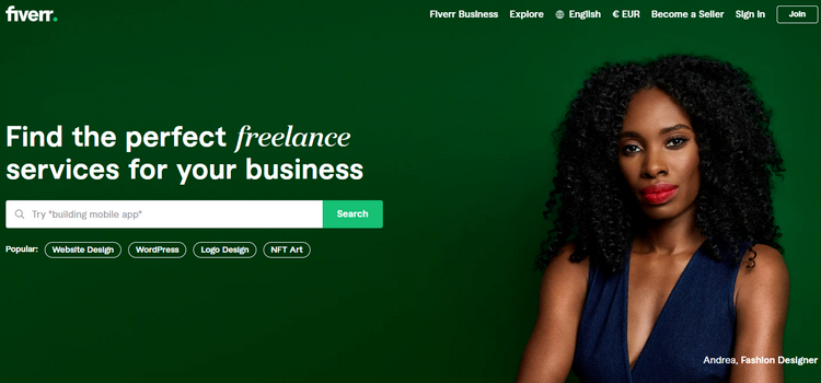 Домашняя страница Fiverr.