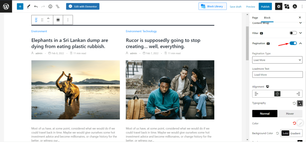 Cara Menambahkan Tombol Muat Lebih Banyak untuk Postingan WordPress Menggunakan PostX 5 Turn on Pagination