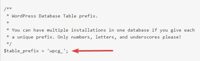 prefijo de base de datos en el archivo wpconfig