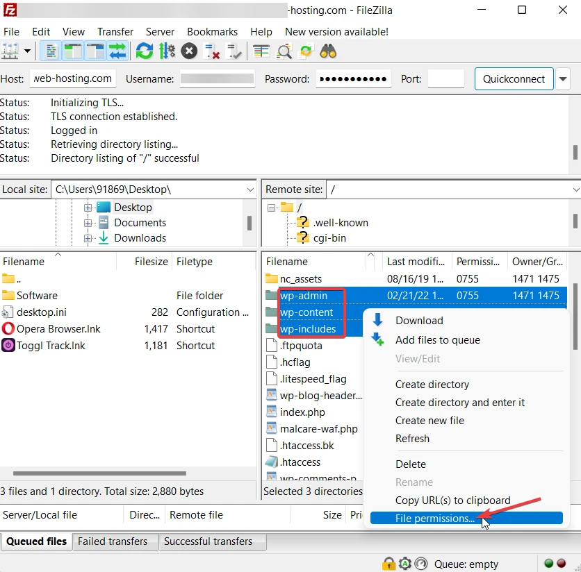 seleccionando carpetas en filezilla