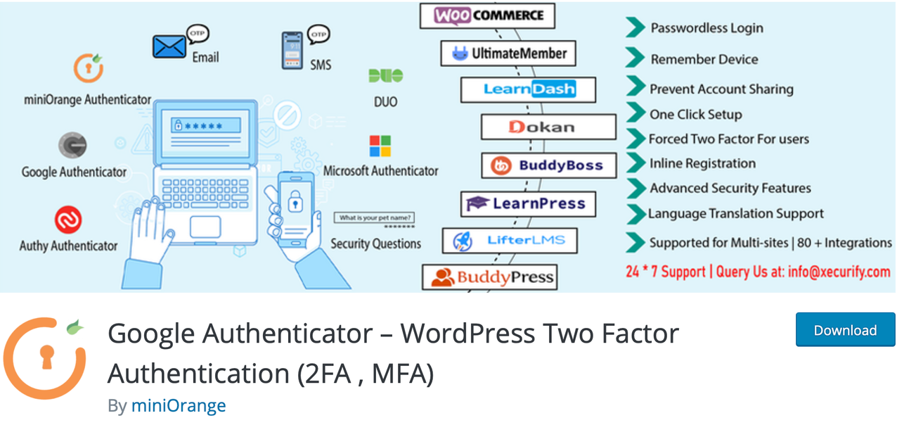 Plugin Keamanan WordPress Google Authenticator The cartoon banner for "Google Authenticator - WordPress Two Factor Authentication" app