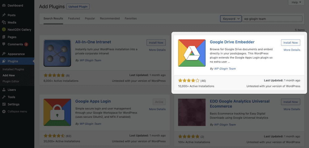 WordPress38にGoogleドライブドキュメントを埋め込むための簡単なガイド The Google Drive Embedder install screen.