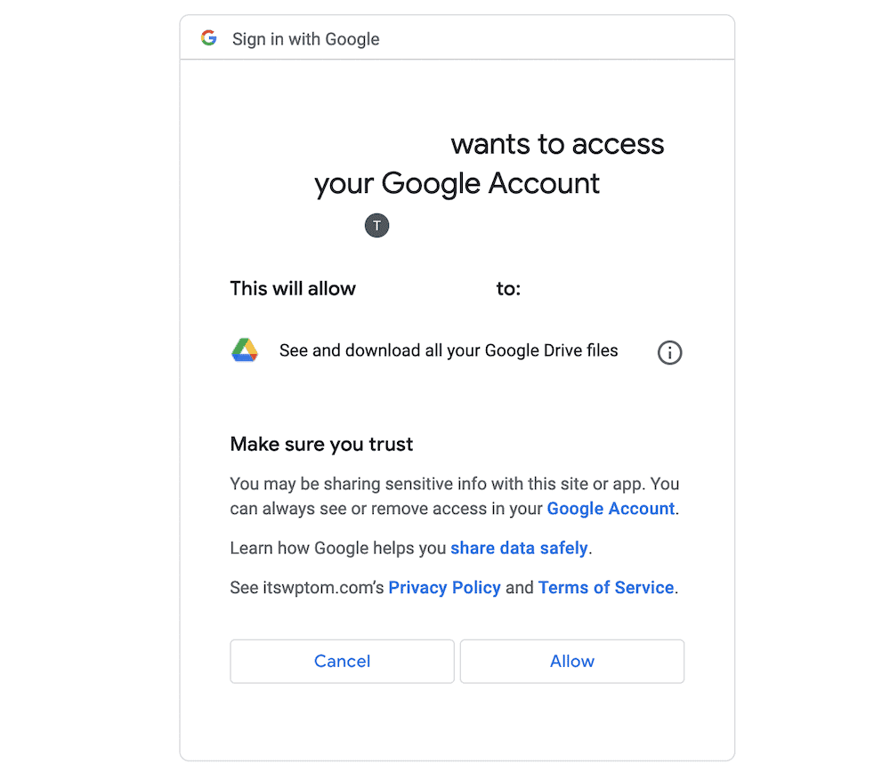 WordPress44にGoogleドライブドキュメントを埋め込むための簡単なガイド Google's authentication screen.