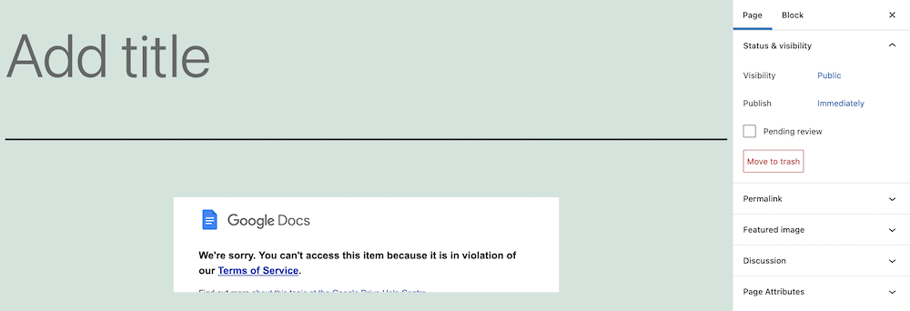 WordPress26にGoogleドライブドキュメントを埋め込むための簡単なガイド A restricted Google embed.