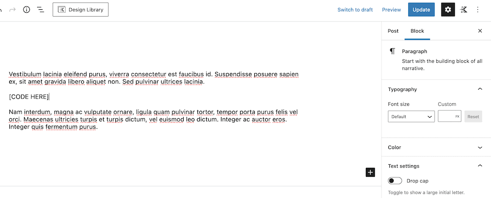 Come pubblicare i dati di Fogli Google su un sito Web WordPress 10 A placeholder in the WordPress Block Editor.