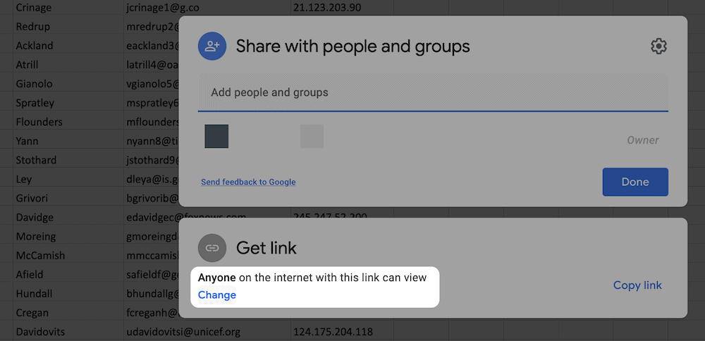 Come pubblicare i dati di Fogli Google su un sito Web WordPress 32 The viewing permissions within Google.