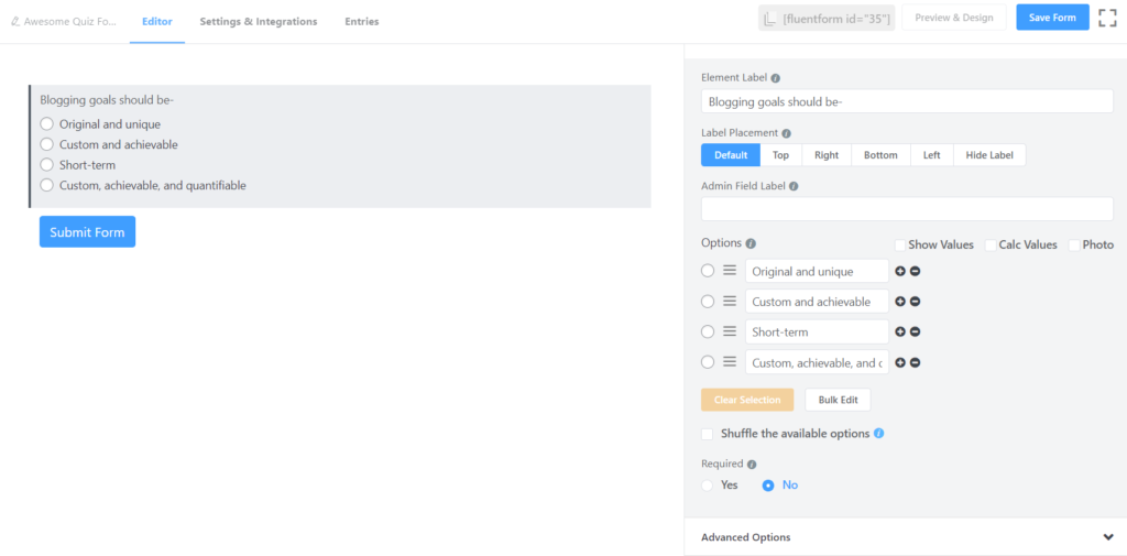 ตัวอย่างการปรับแต่งสนามวิทยุ - Fluent Forms