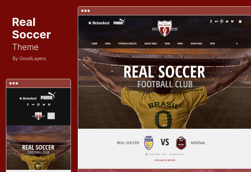 Motyw Real Soccer - Motyw WordPress Kluby sportowe