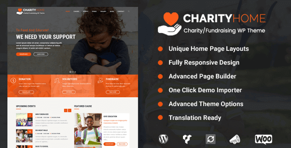 الصفحة الرئيسية الخيرية - سمة WordPress الخيرية / جمع التبرعات للمواقع الخيرية