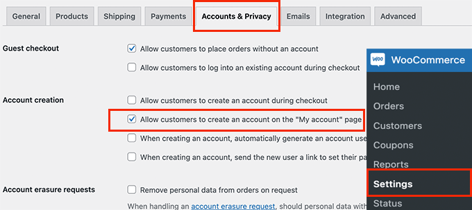 WooCommerceでアカウント作成を有効にする Enable account creation in WooCommerce