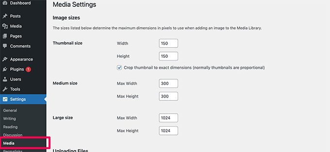 Standardbildgrößen in WordPress Default image sizes in WordPress