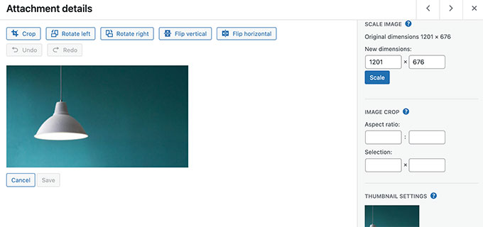 Bildbearbeitungsoptionen in WordPress Image editing options in WordPress