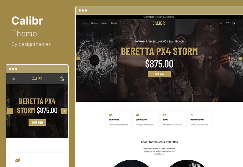 Calibr 主題 - 武器商店和單品電子商務 Shopify WordPress 主題