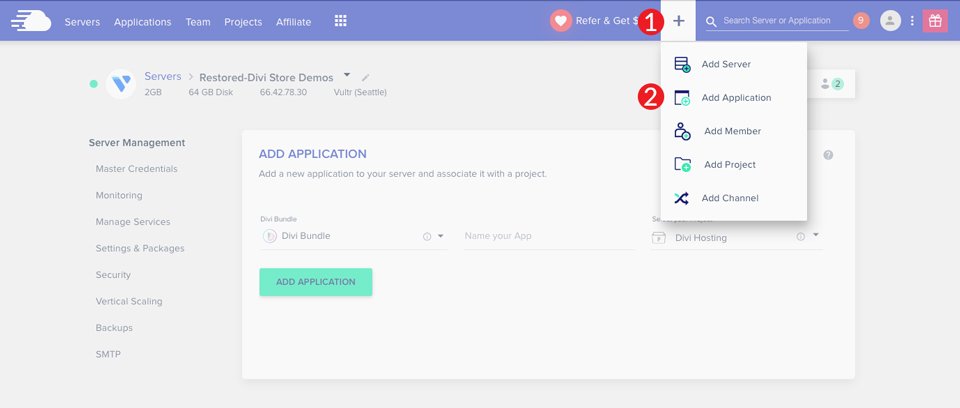 Agregar aplicación de alojamiento Divi