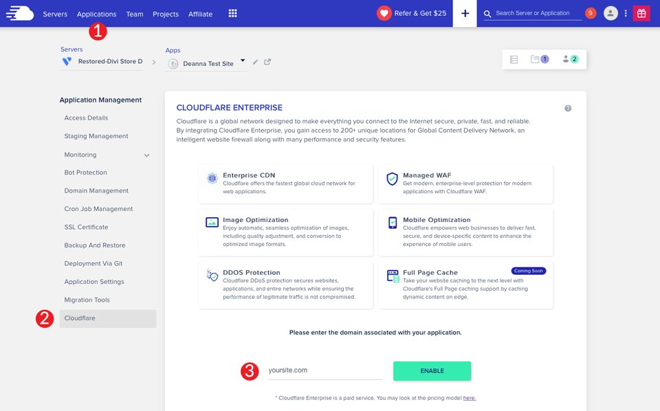 Servidor de alojamiento Cloudflare Divi Cloudways